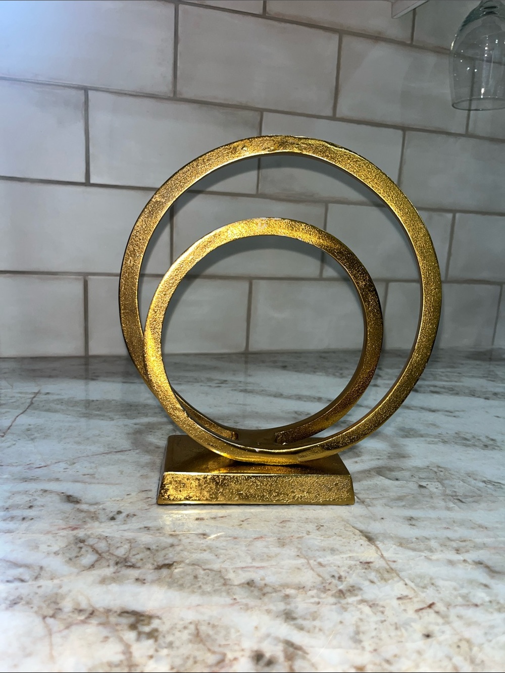 Gold Double Ring Table Sculpture - Home Art